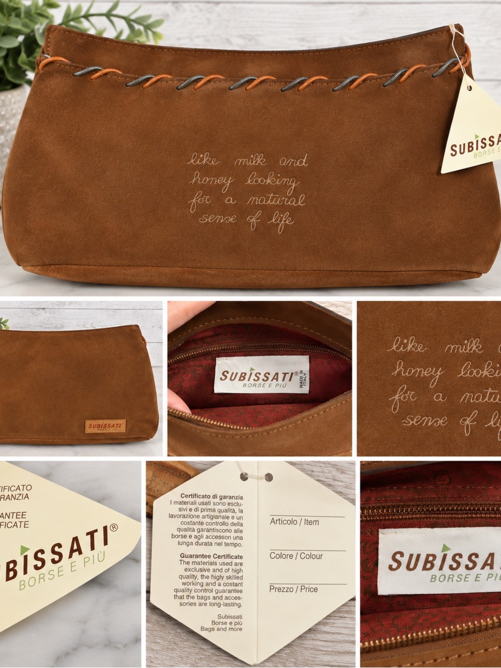 Vintage Subissati Made in Italy Brown Suede Leather Clutch Purse NWT